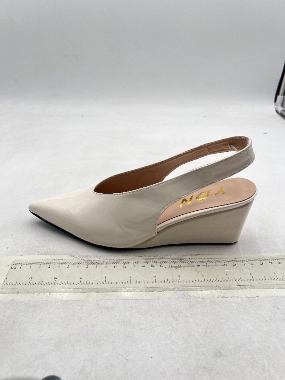 YDN White Sexy Pointed Toe Low Heeled Pumps Wedge Heel Elastic Strap Sandals